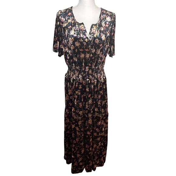 Natural Life Bella Velvet floral maxi short sleeve tiered maxi dress size XL - Picture 1 of 8